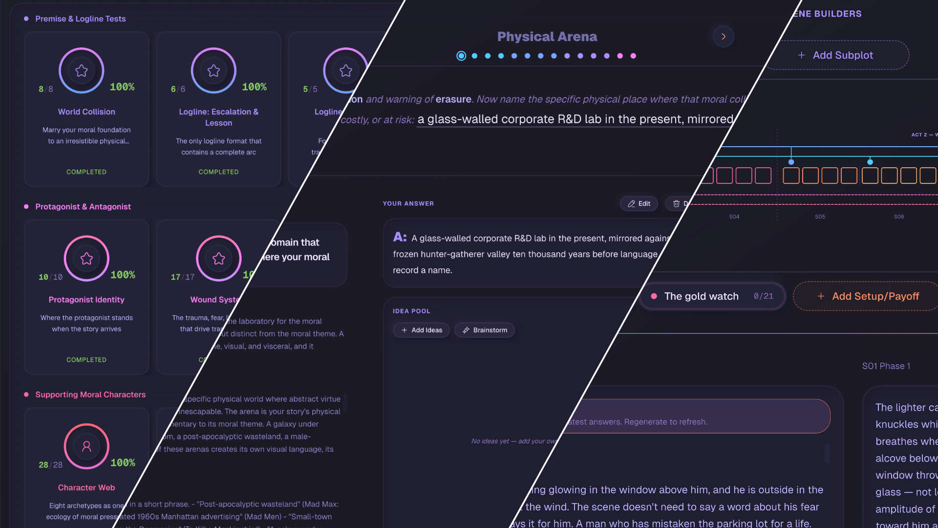 StoryDNA workspace in the Dark Pastel theme